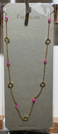 Pink Bead Clover Charm Necklace - W14-0117