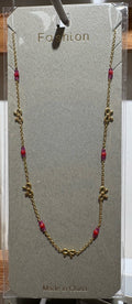Pink Bead Bow Station Necklace - W14-0125