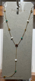 Mixed Bead Charm Lariat Necklace - W14-0127