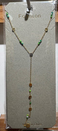 Green Bead Disc Lariat Necklace - W14-0134