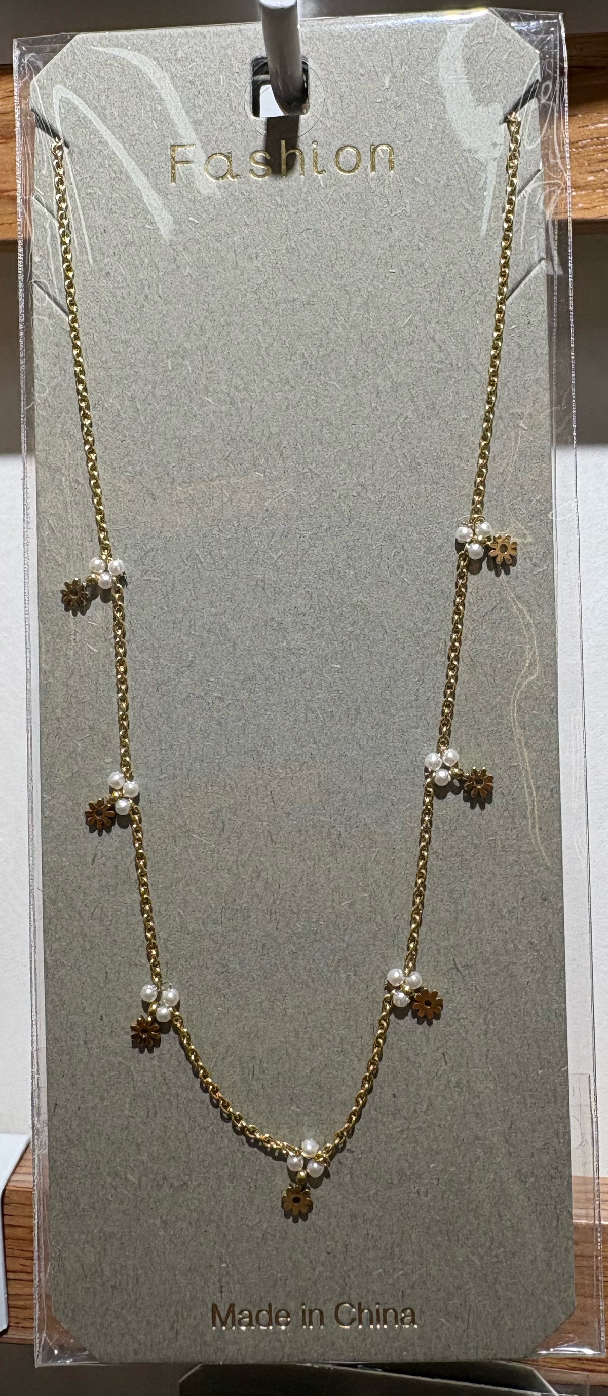 White Bead Heart Charm Necklace - W14-0137