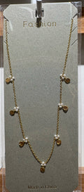 White Bead Disc Charm Necklace - W14-0138