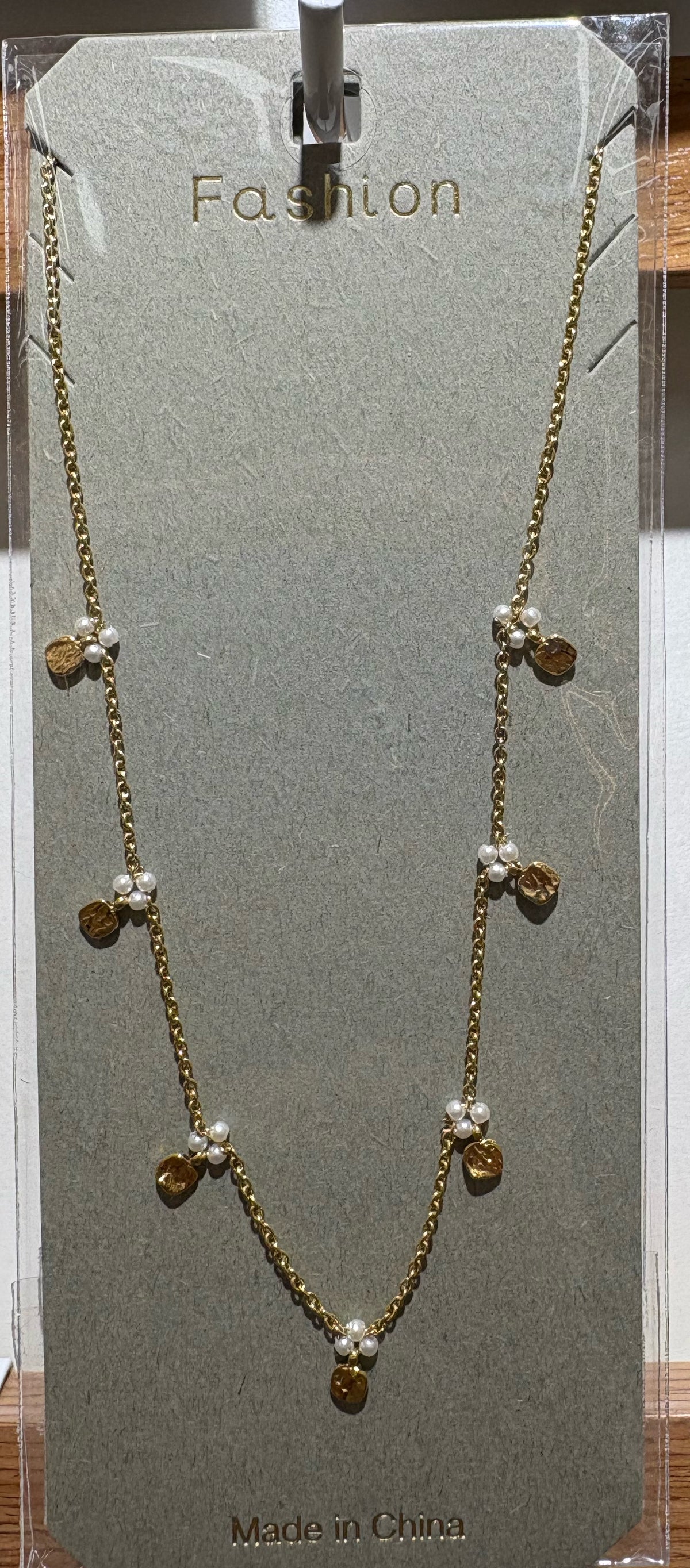 White Bead Disc Charm Necklace - W14-0138
