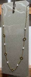 Clover Station White Bead Necklace - W14-0139