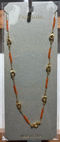 Orange Bead Disc Station Necklace - W14-0140