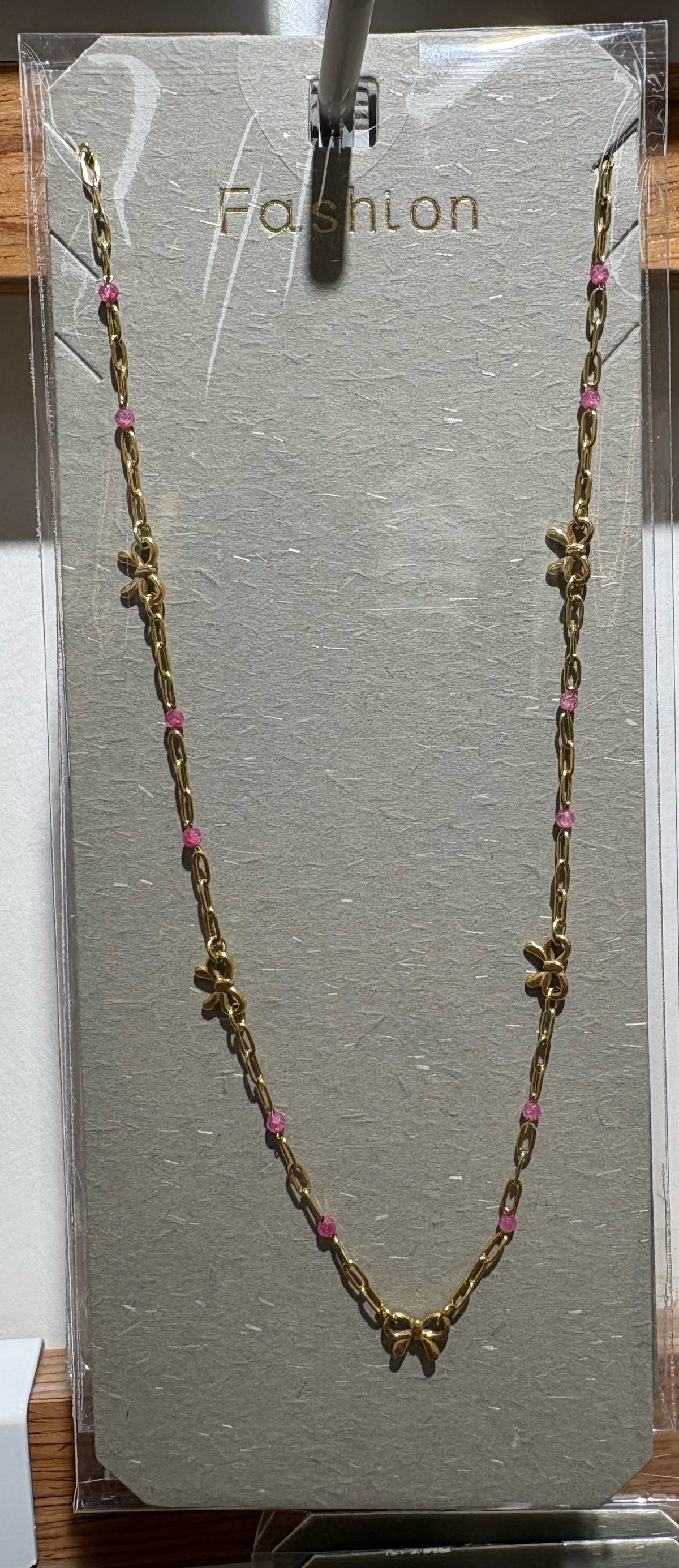Pink Bead Star Charm Necklace - W14-0144