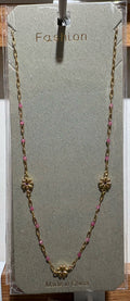 Pink Bead Sun Charm Necklace - W14-0145