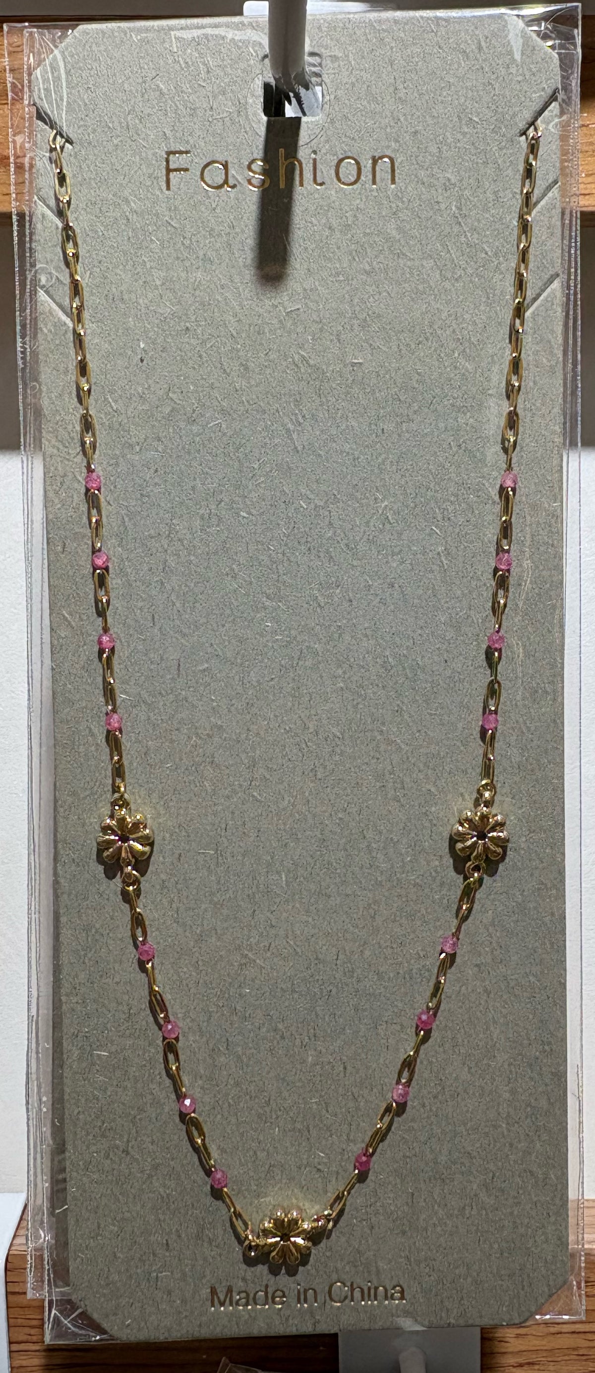 Pink Bead Sun Charm Necklace - W14-0145