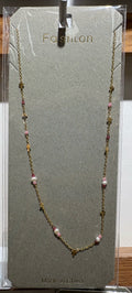 Pink White Bead Station Necklace - W14-0147