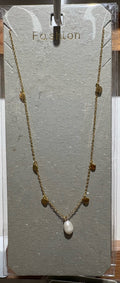 White Oval Drop Pendant Necklace - W14-0150