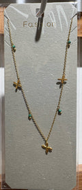 Green Bead Bow Charm Necklace - W14-0155