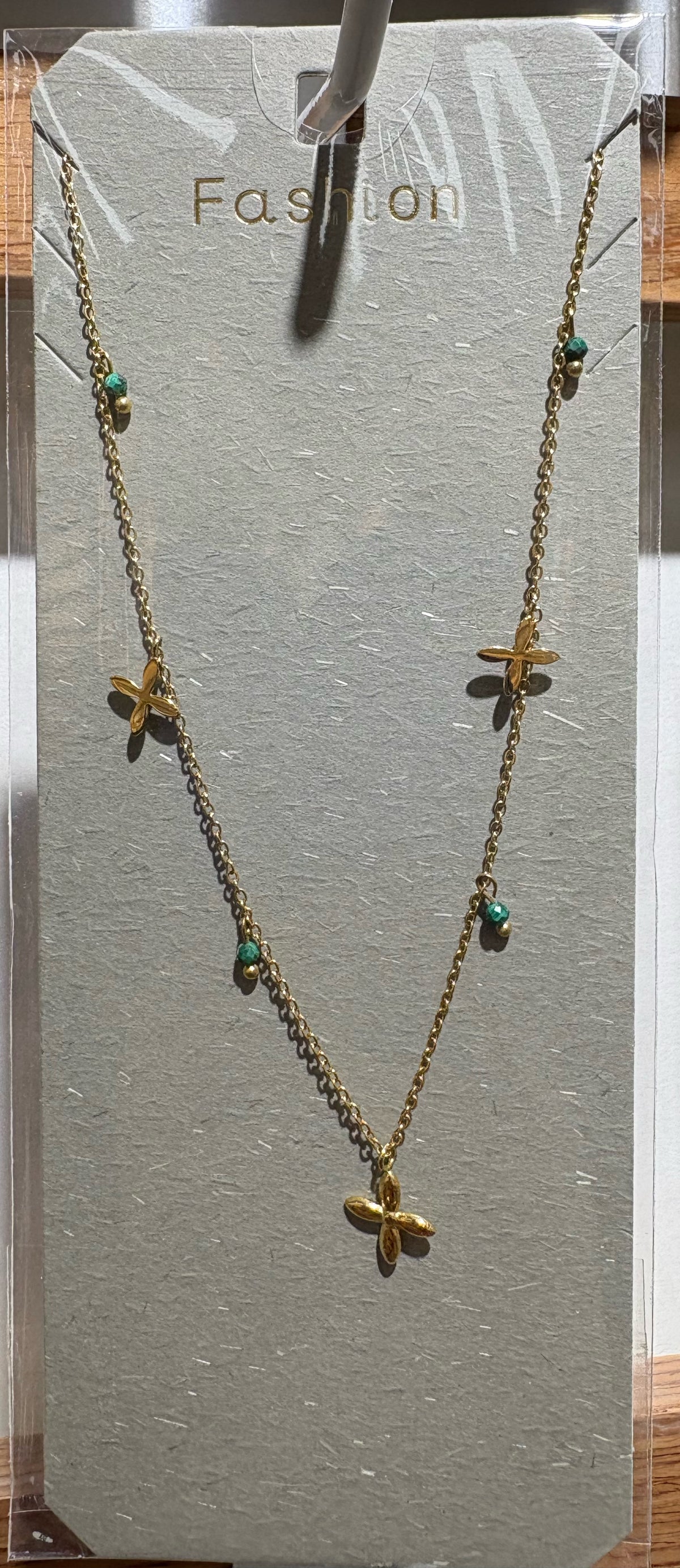 Green Bead Bow Charm Necklace - W14-0155