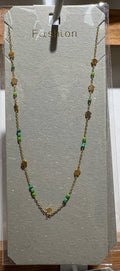 Green Bead Clover Station Necklace - W14-0157