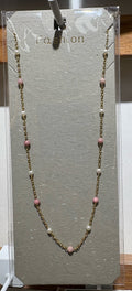 Pink White Bead Chain Necklace - W14-0159