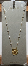 White Bead Sun Pendant Necklace - W14-0165