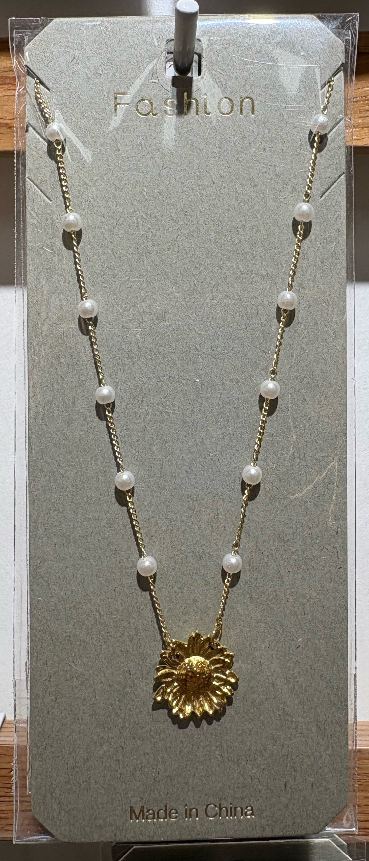 White Bead Sun Pendant Necklace - W14-0165