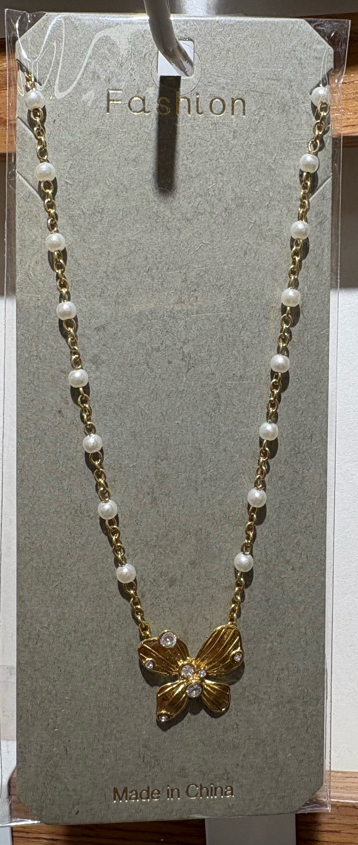 Mixed Bead Butterfly Necklace - W14-0167