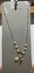 White Bead Circle Charm Necklace - W14-0172