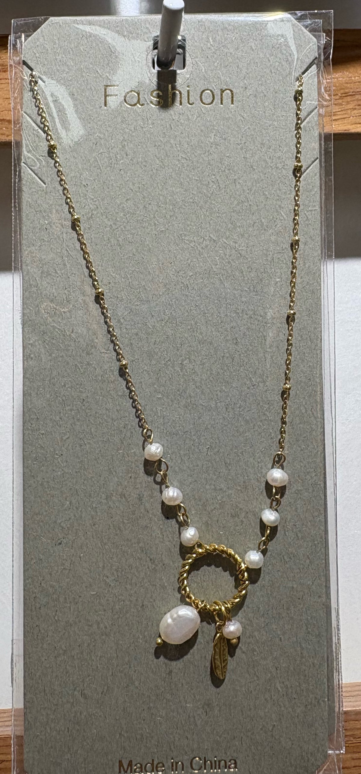 White Bead Circle Charm Necklace - W14-0172