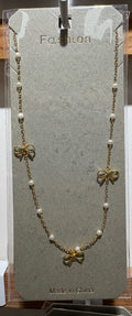 White Bead Bow Station Necklace - W14-0173