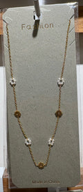 White Gold-Tone Flower Necklace - W14-0175