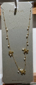 Pearl-Style Bow Chain Necklace - W14-0176
