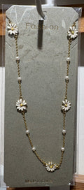 White Daisy Bead Chain Necklace - W14-0179