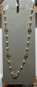 Gold-Tone Flower Bead Necklace - W14-0180