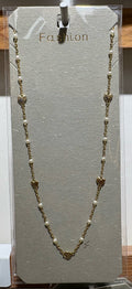 White Bead Heart Station Necklace - W14-0181