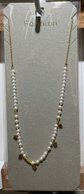 White Bead Charm Fringe Necklace - W14-0185