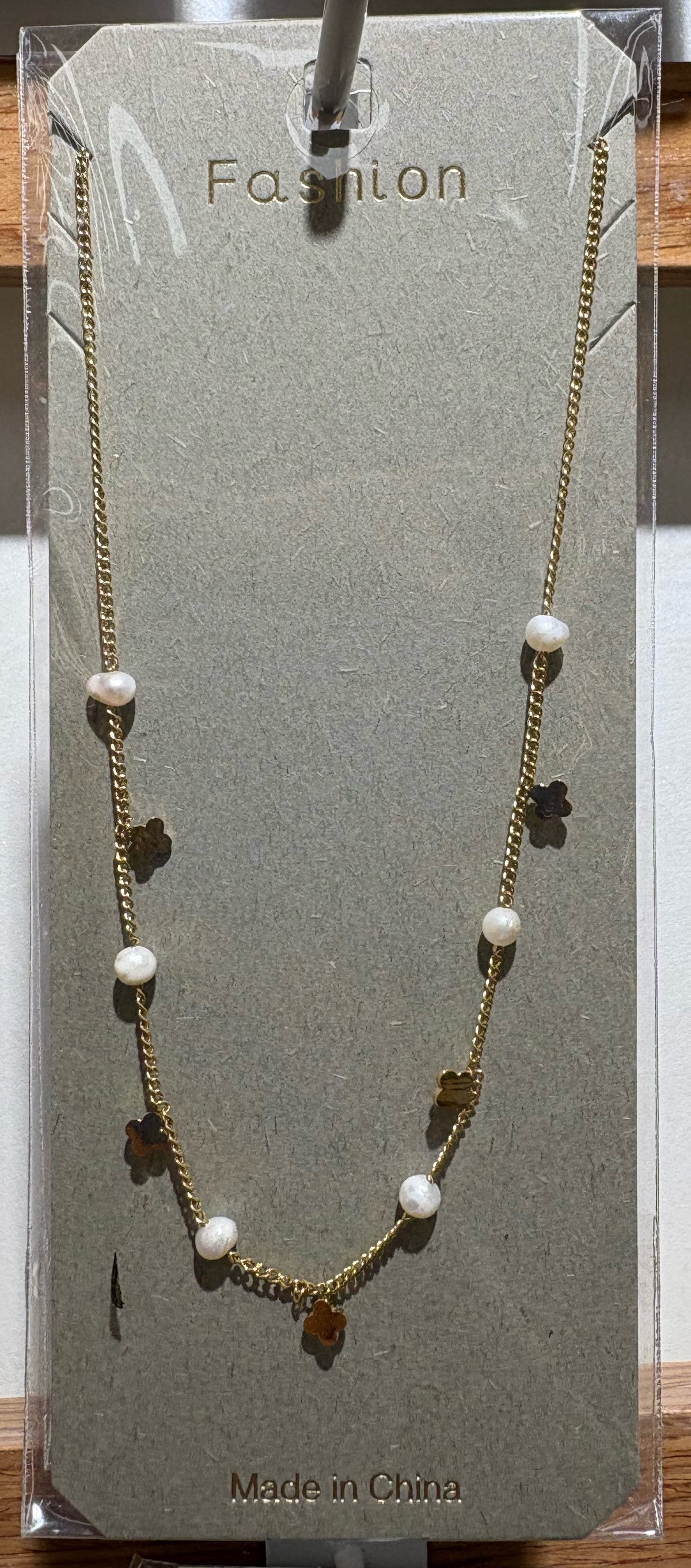 White Bead Star Charm Necklace - W14-0186