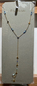 Blue Bead Charm Lariat Necklace - W14-0197