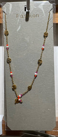 Pink Bead Mixed Charm Necklace - W14-0199