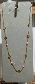 Pink White Bead Clover Necklace - W14-0200