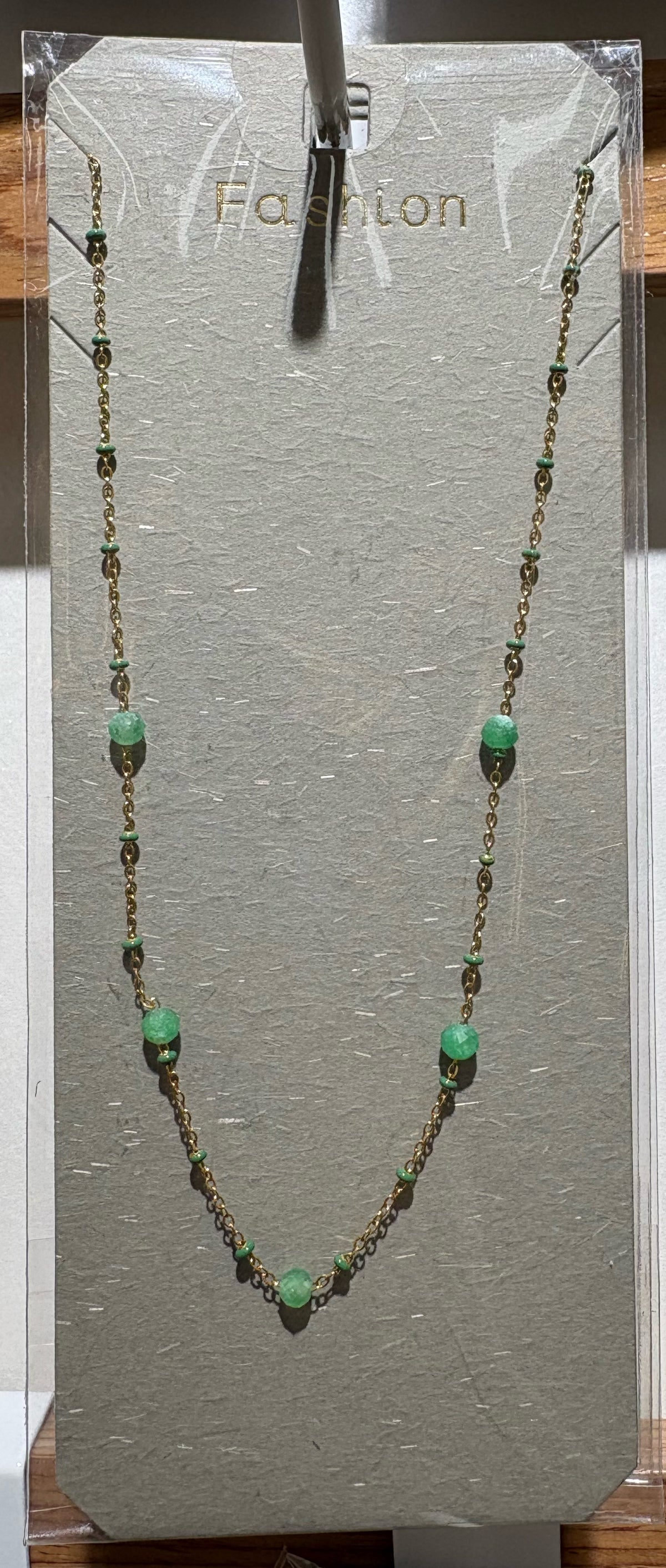 Green Bead Delicate Chain Necklace - W14-0201