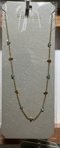 Green Bead Flower Chain Necklace - W14-0204