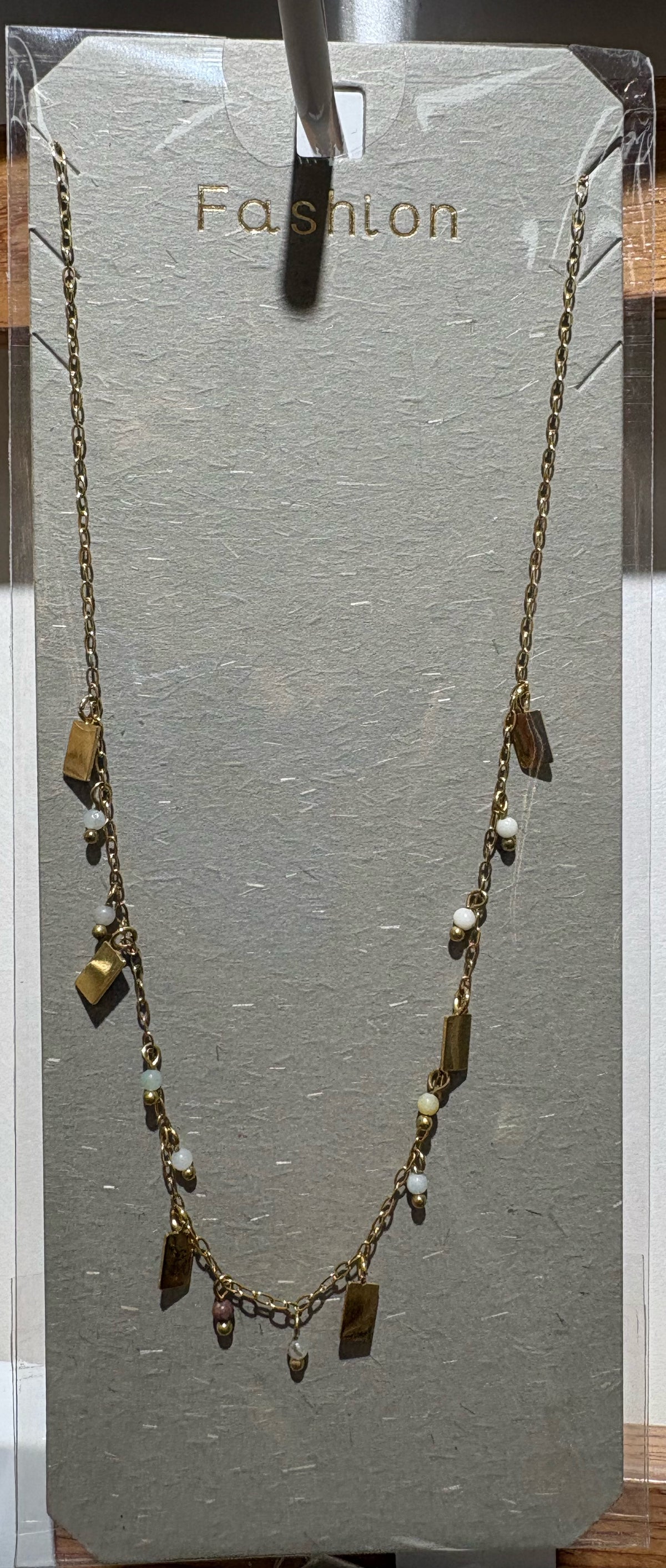 White Bead Triangle Charm Necklace - W14-0206