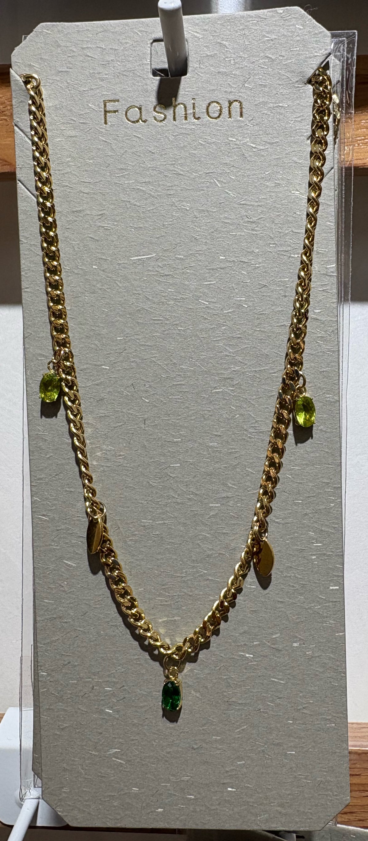 Green Drop Chunky Chain Necklace - W14-0222