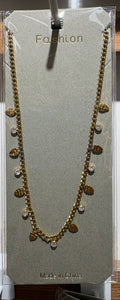 White Bead Disc Fringe Necklace - W14-0225