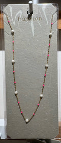 Pink White Bead Chain Necklace - W14-0233