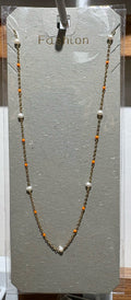 Orange White Bead Chain Necklace - W14-0234