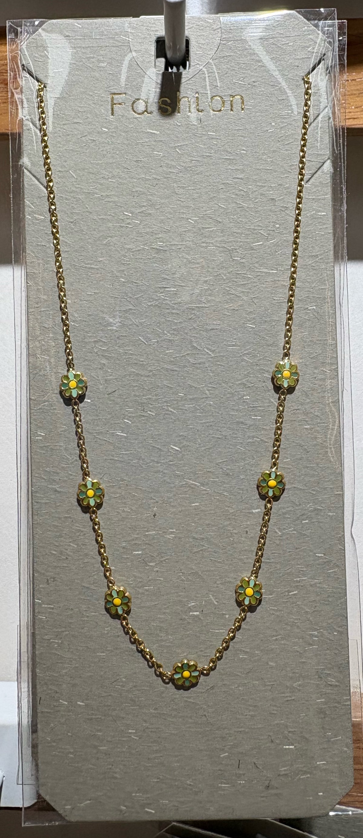 Green Flower Station Necklace - W14-0237
