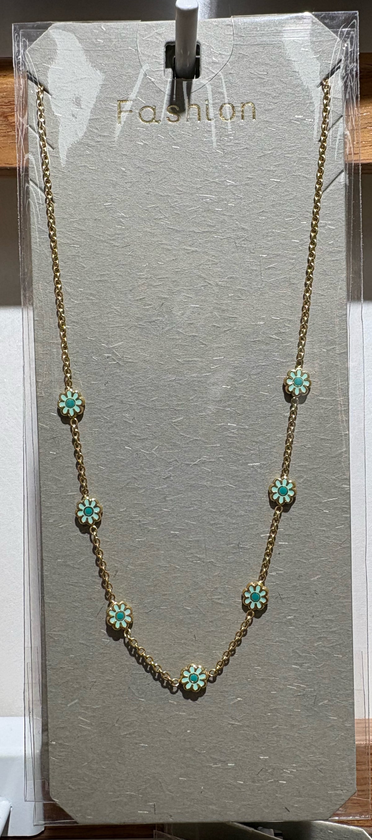 Turquoise Flower Station Necklace - W14-0239