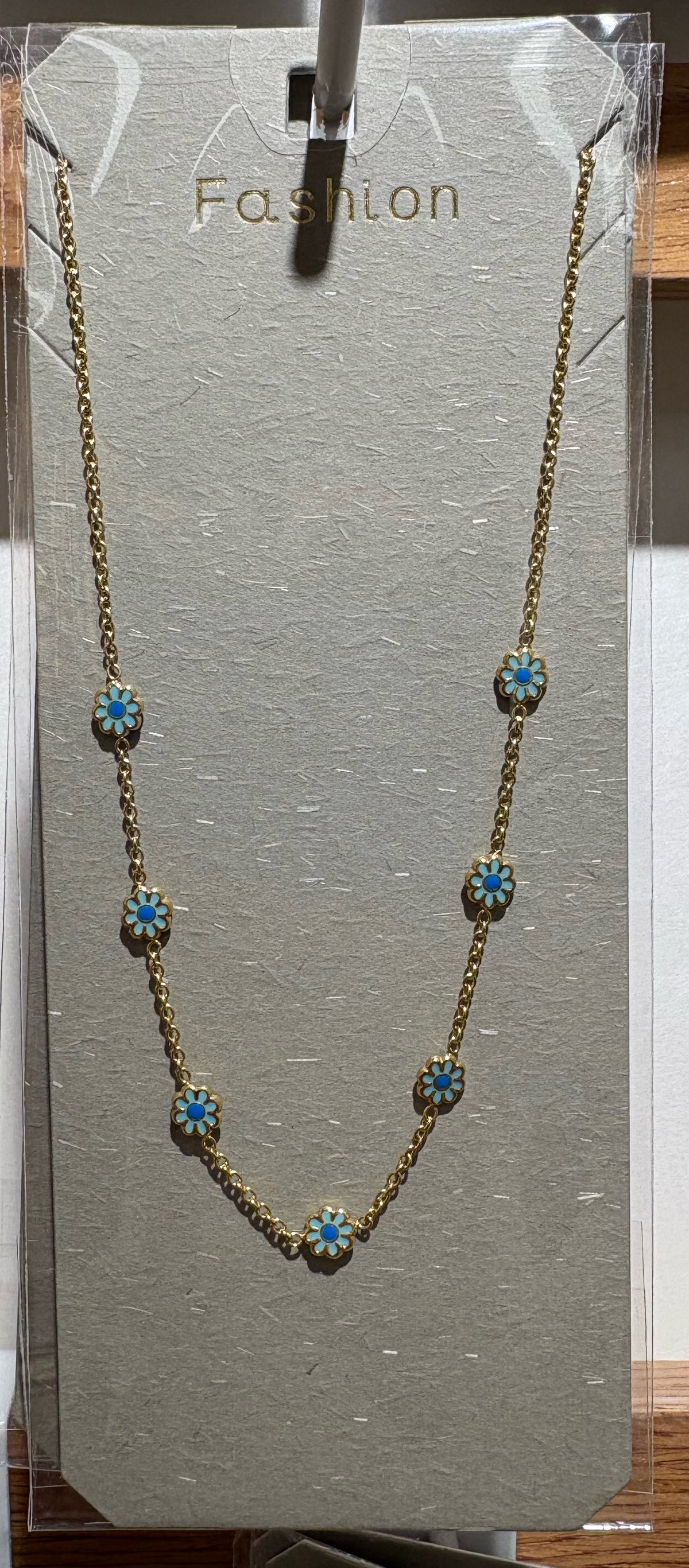 Blue Flower Station Necklace - W14-0241