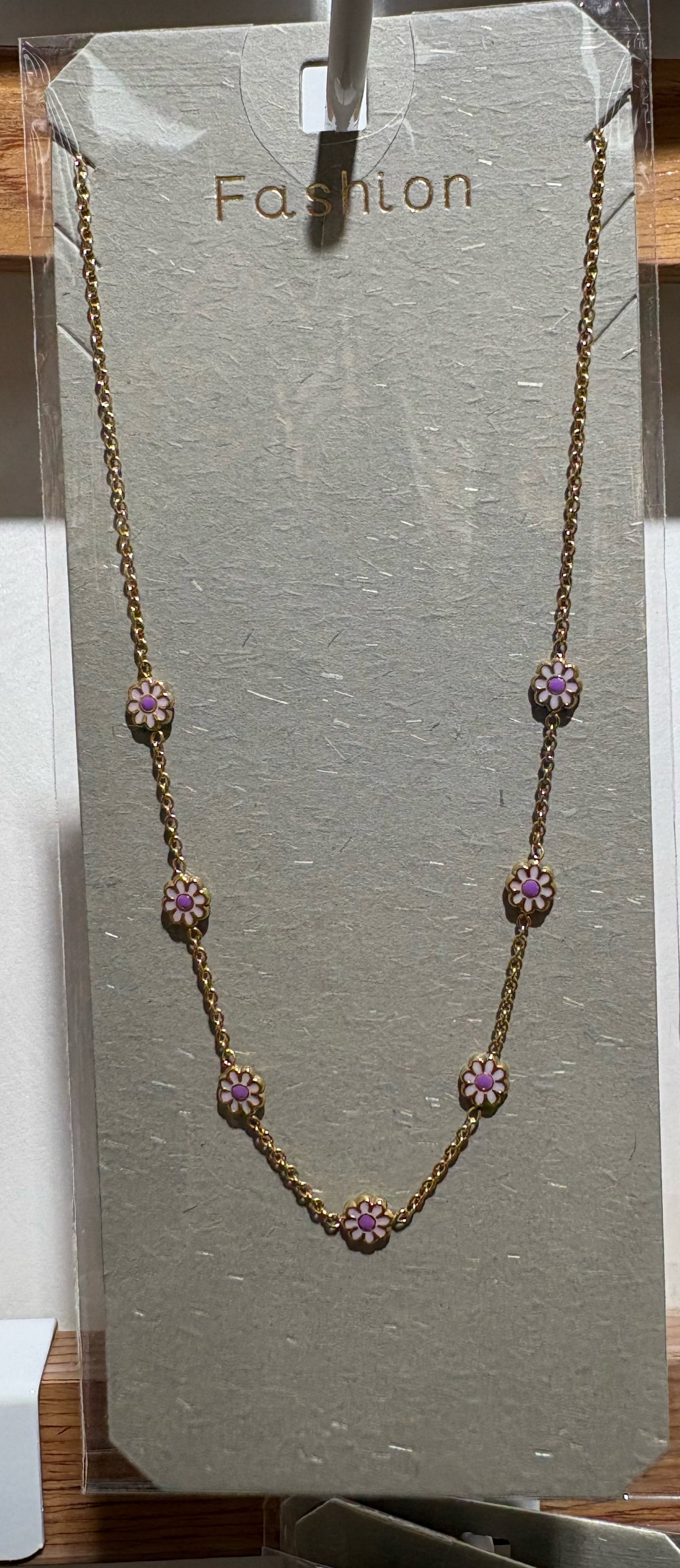Purple Floral Chain Necklace - W14-0243