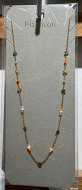 Orange Mixed Bead Chain Necklace - W14-0244