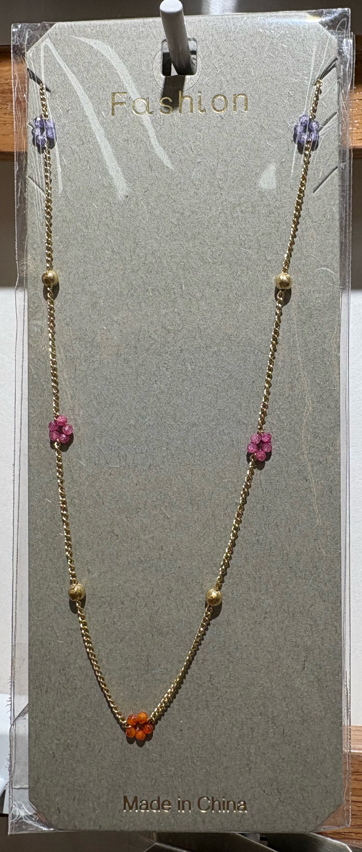 Colorful Flower Station Necklace - W14-0254