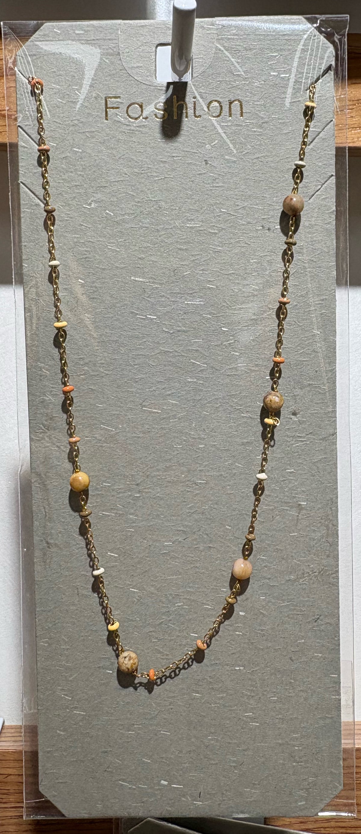 White Bead Disc Station Necklace - W14-0257