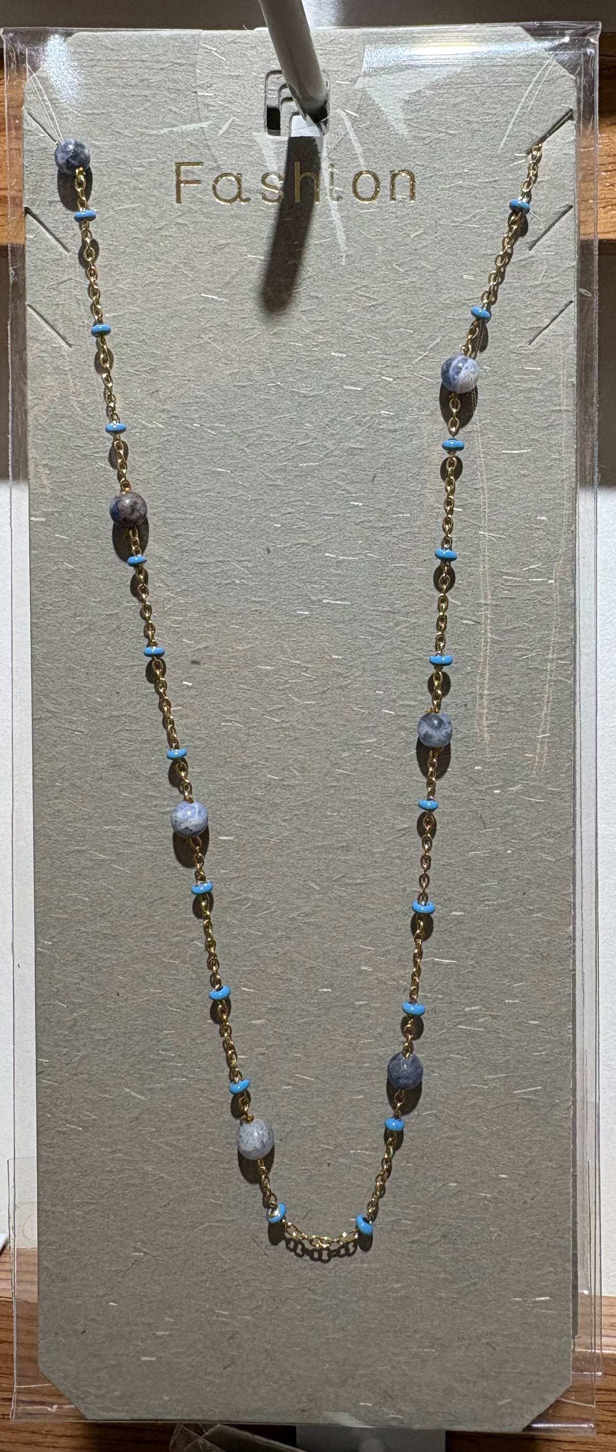Blue Mixed Bead Necklace - W14-0260