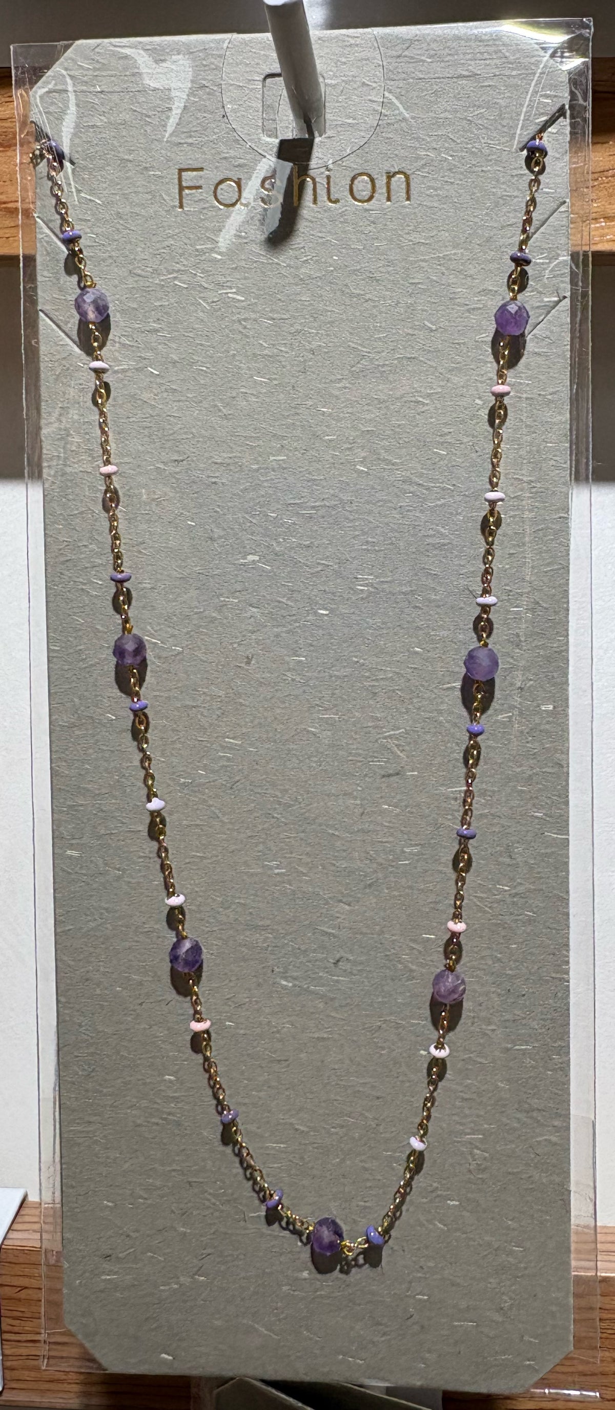 Purple Mixed Bead Necklace - W14-0261